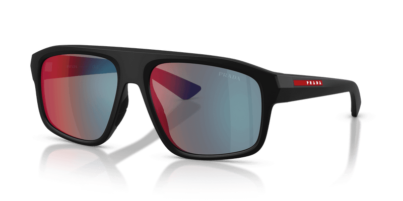 Prada Linea Rossa PS B02S in Matte Black / Dark Grey Mirror Blue/Red (1BO08F) - Front View