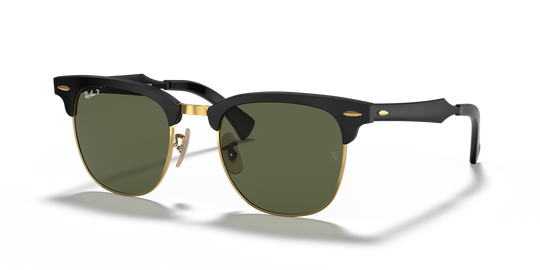 Ray-Ban CLUBMASTER ALUMINUM - Black On Gold / G-15 Green Polarized (136/N5)