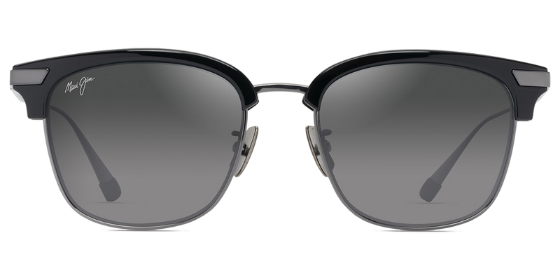 Maui Jim Kalaunu Asian Fit in Shiny Black with Dark Silver / Neutral Grey (GS629-02) - Front View