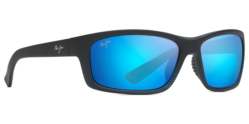 Maui Jim Kanaio Coast in Matte Translucent Blue Black with Stripe / Blue Hawaii (B766-08C) - Temple Detail