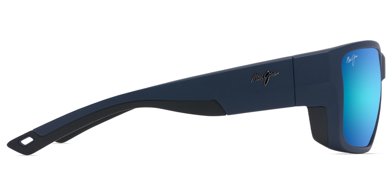 Maui Jim Amberjack in Matte Dark Navy with Black rubber / Blue Hawaii (B896-03) - Temple Detail