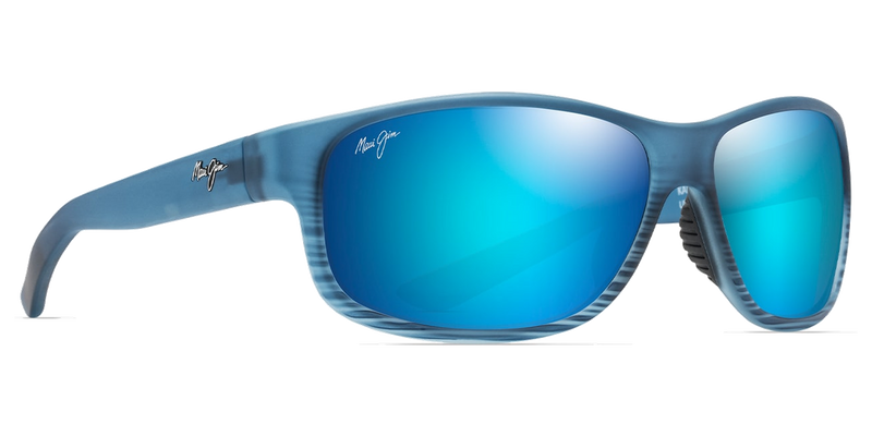 Maui Jim Kaiwi Channel in Blue Black Stripe / Blue Hawaii (B840-03S) - Temple Detail