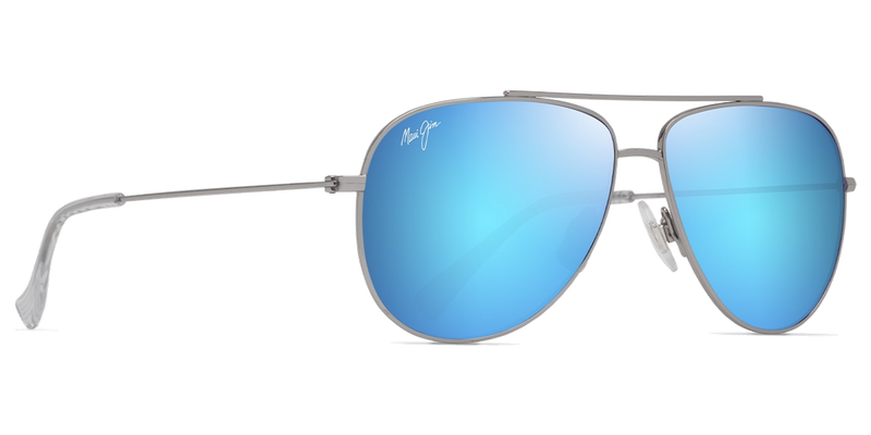 Maui Jim Hauoli XS in Shiny Silver w/Crystal / Blue Hawaii (B589-17A) - Temple Detail