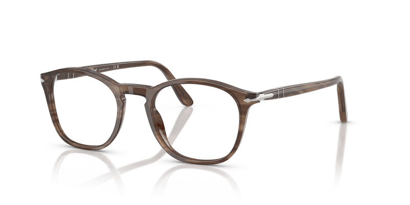 Persol PO3007V in Striped Brown / Clear - Temple Detail