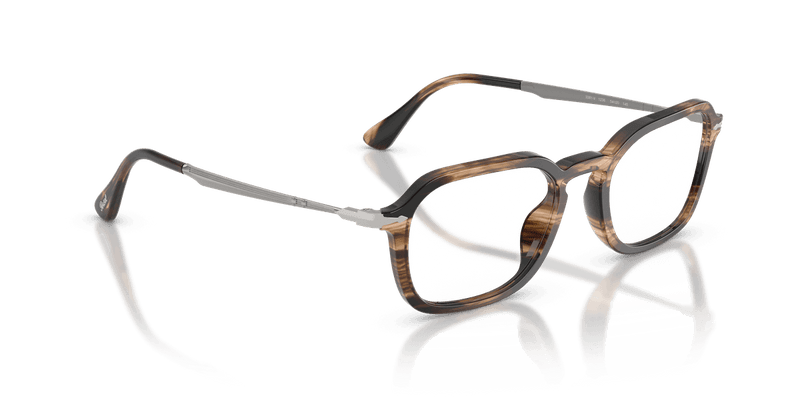Persol PO3381V in Striped Black & Greish Brown / Clear - Temple Detail