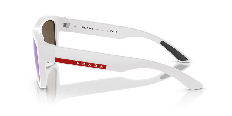Prada Linea Rossa PS 01ZS in White Rubber / Light Green Mirror Blue (TWK08R) - Temple Detail