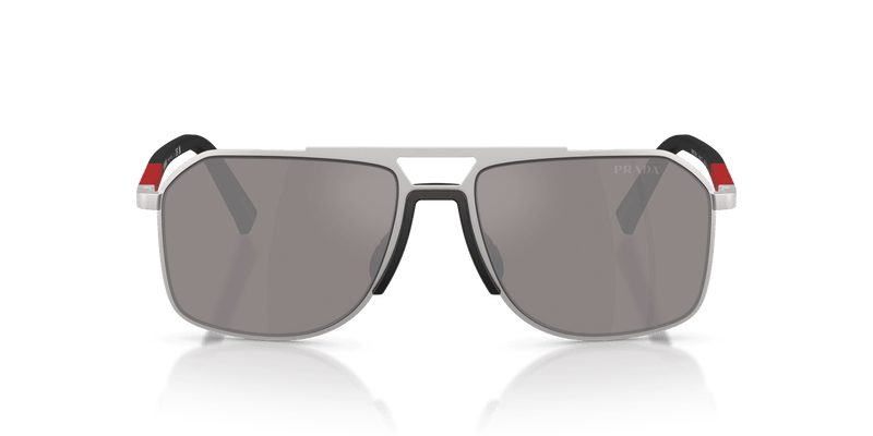 Prada Linea Rossa PS B51S in Matte Silver / Purple Brown Mirror Silver (18X80I) - Back View