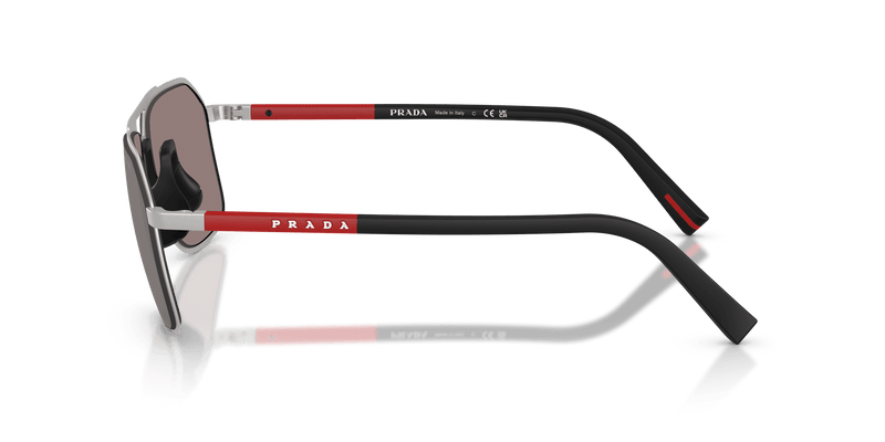 Prada Linea Rossa PS B51S in Matte Silver / Purple Brown Mirror Silver (18X80I) - Temple Detail