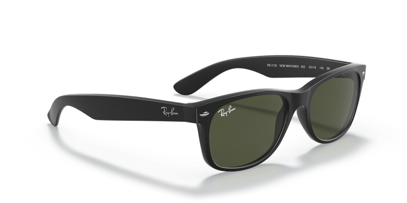 Ray-Ban NEW WAYFARER RB2132 in Rubber Black / G-15 Green - Alternate View