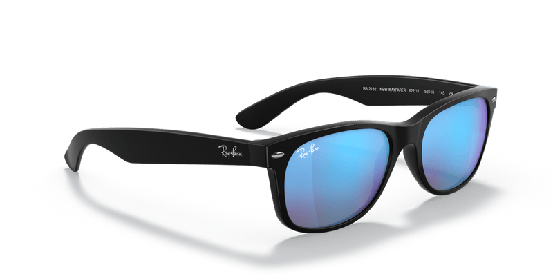 Ray-Ban NEW WAYFARER RB2132 in Rubber Black / Blue Flash - Alternate View
