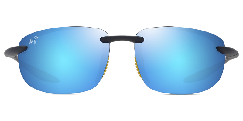 Maui Jim Ho‘okipa Ultra in Matte Solid Dark Blue with Yellow / Blue Hawaii (B676-03B) - Temple Detail